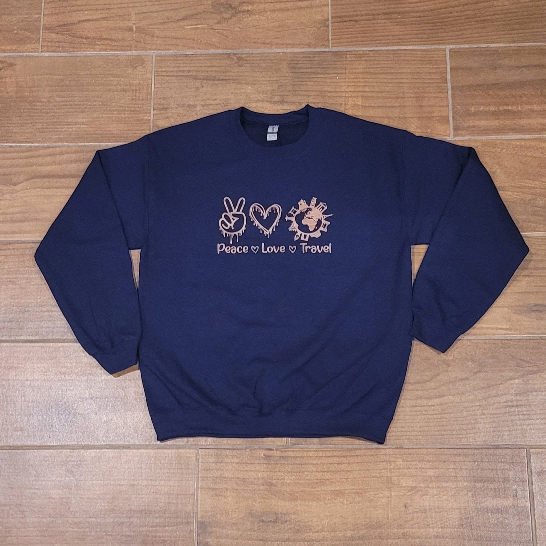 peace, love, travel pullover