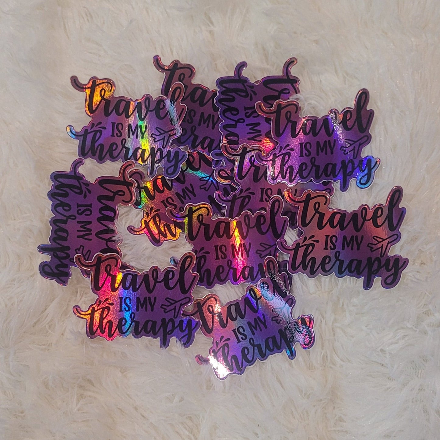 "Travel is My Therapy" Iridescent Holographic Sticker