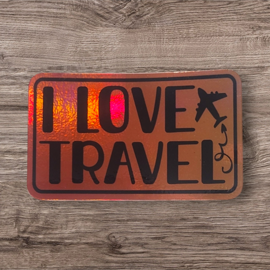 I Love Travel Iridescent Holographic Sticker
