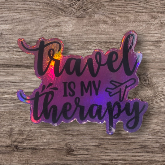 "Travel is My Therapy" Iridescent Holographic Sticker