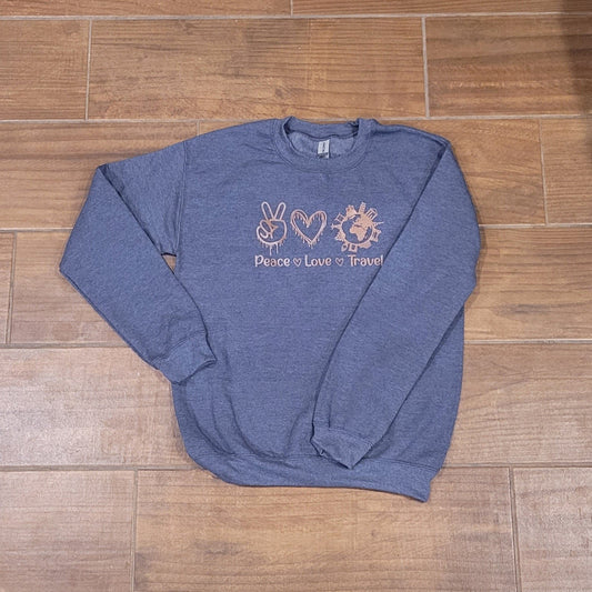 peace, love, travel pullover