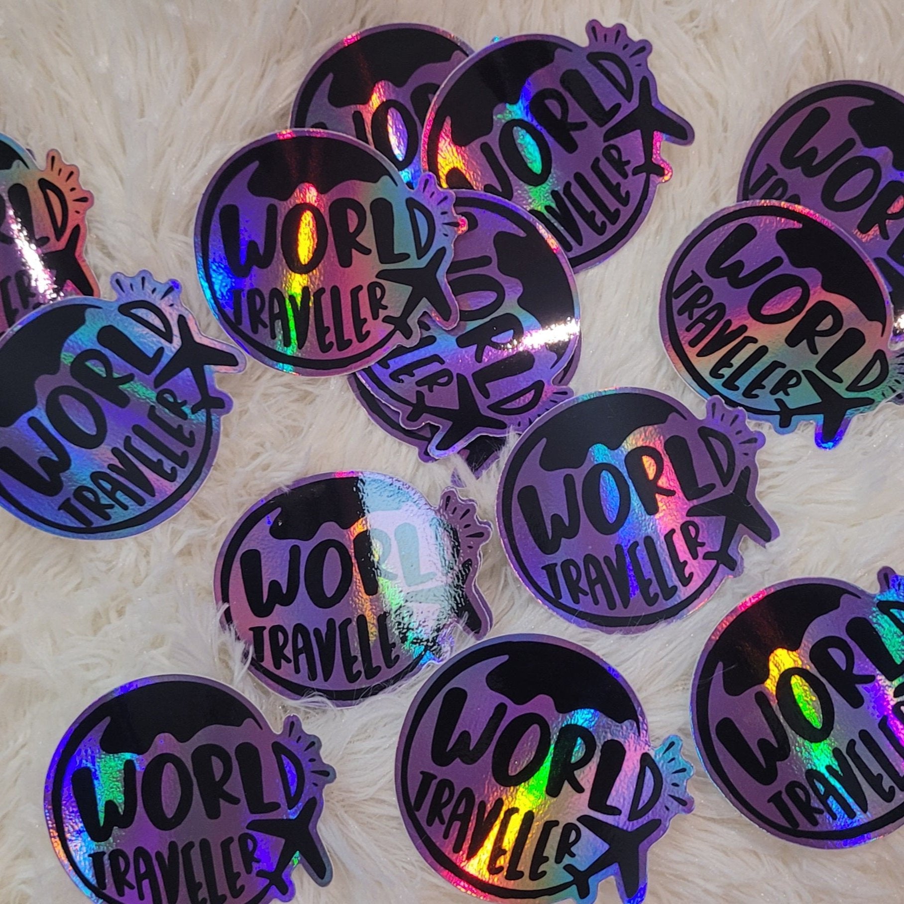 world travel holographic stickers