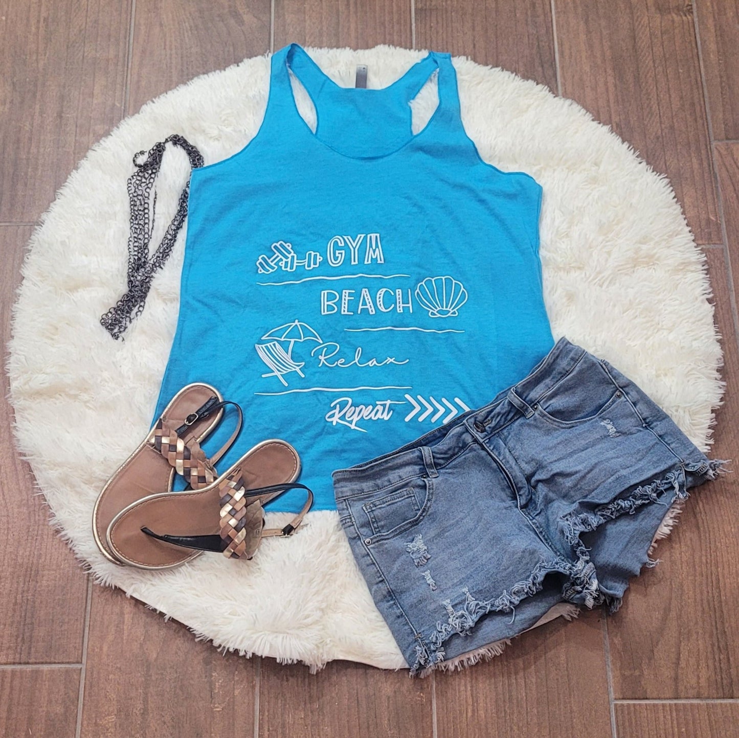 Gym, Beach, Relax, Repeat Tank